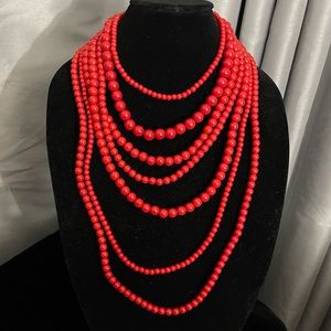Multi-Strand Red Beaded Necklace